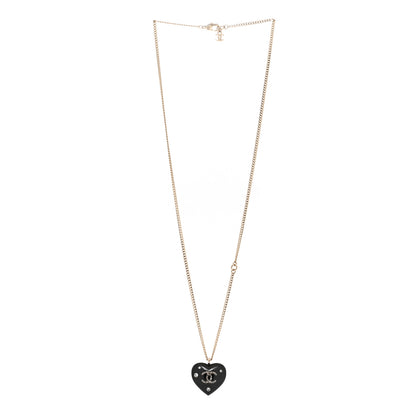 Chanel Resin Crystal CC Heart Necklace Black Gold 3 of 6