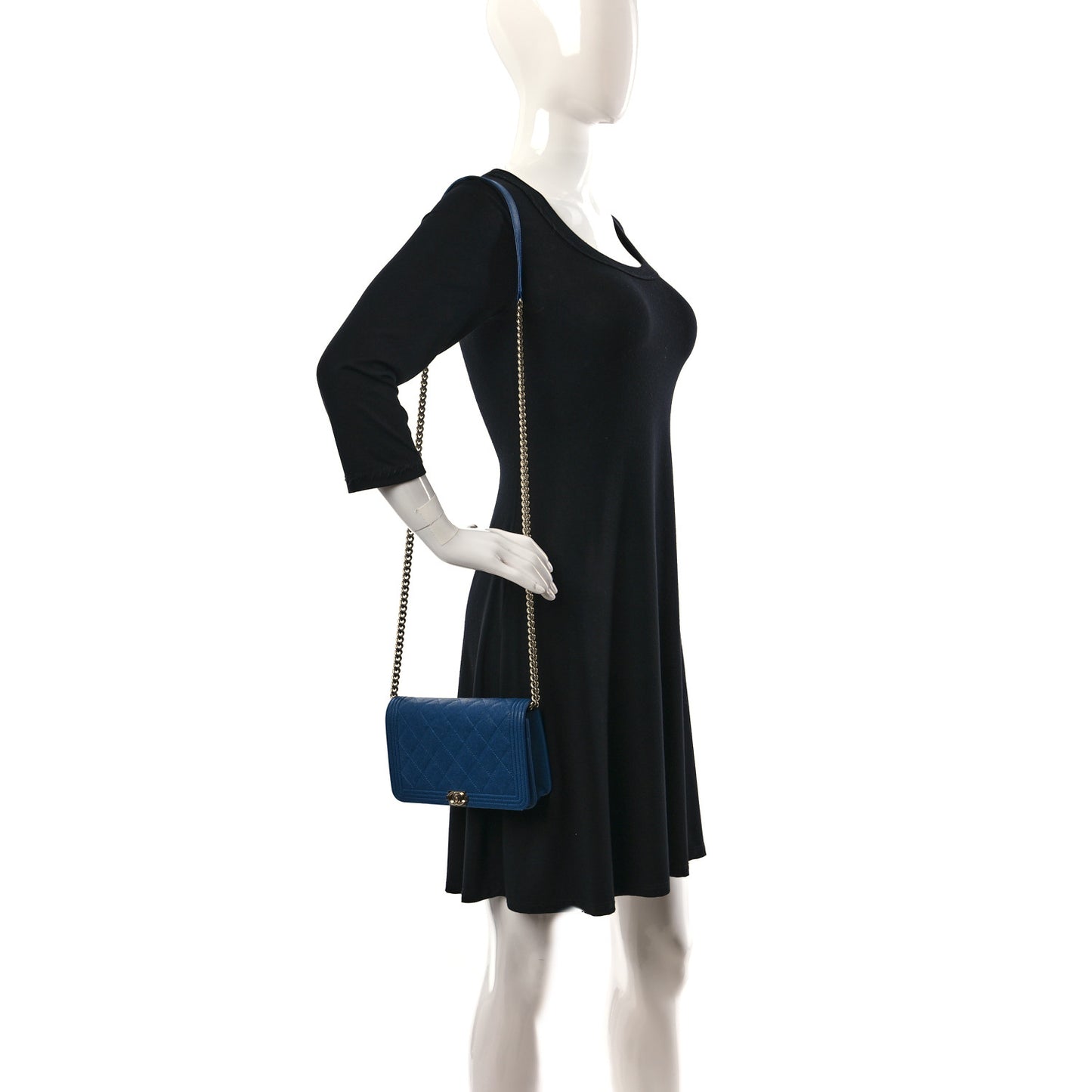 Caviar Quilted Boy Wallet On Chain WOC Blue