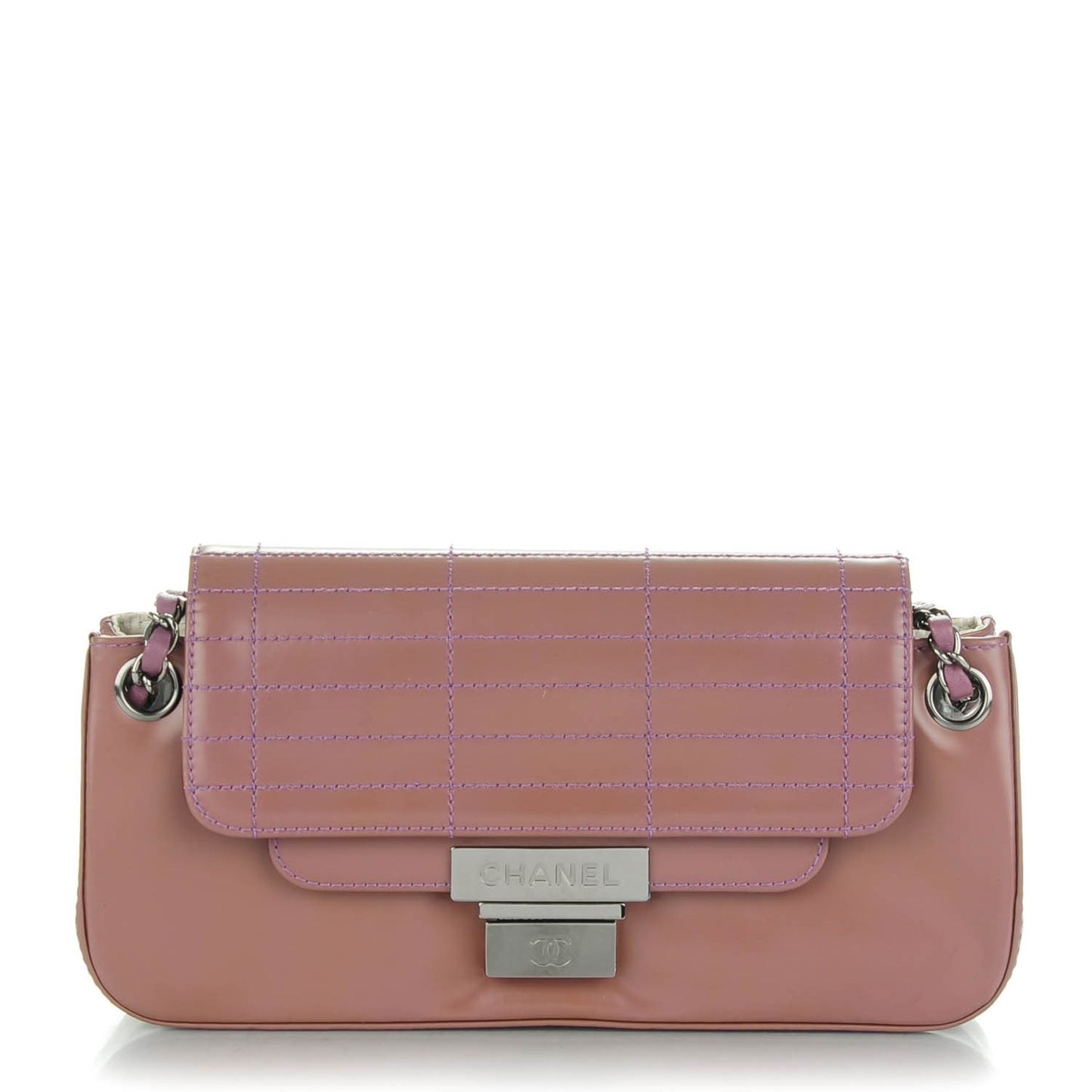 Glazed Calfskin Stitched Accordion Flap Pink