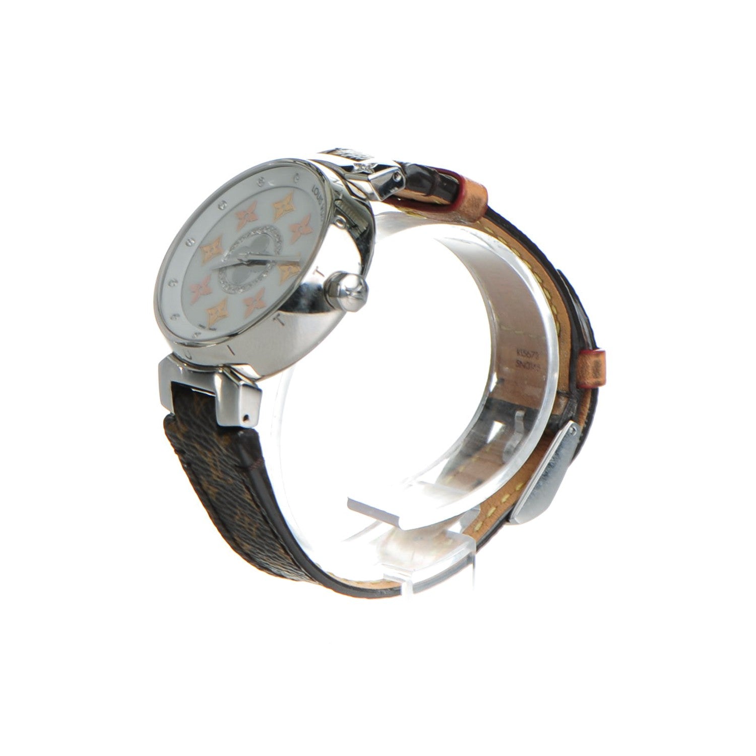 Louis Vuitton Stainless Steel Monogram Diamond Mother of Pearl 34mm Tambour Idylle Blossom Quartz Watch 3 of 10