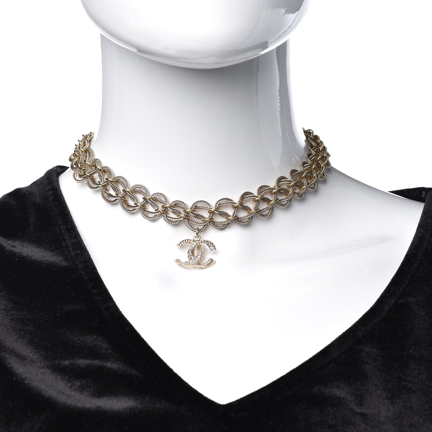 Chanel Chain Link CC Choker Necklace Gold 2 of 5