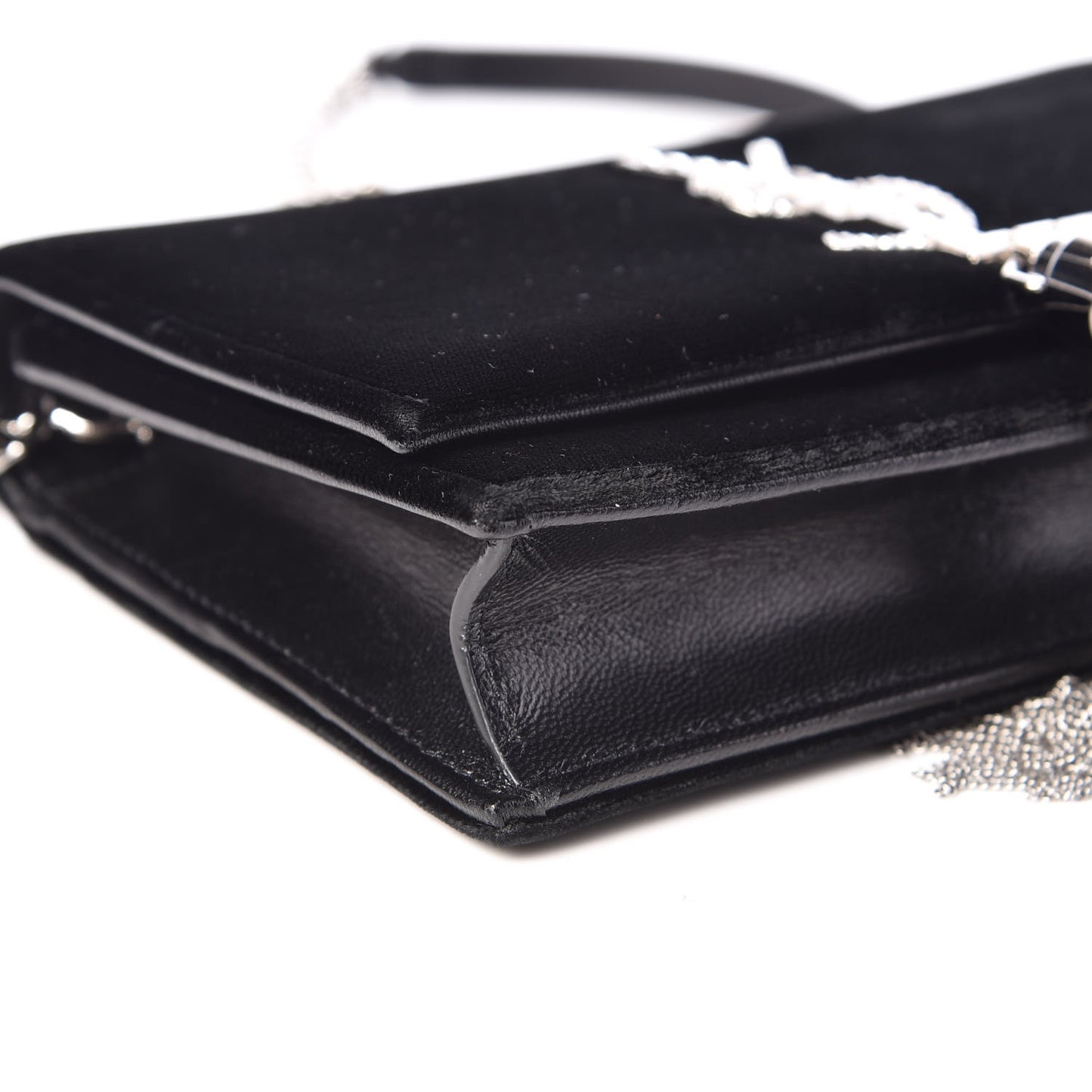 Velvet Crystal Monogram Tassel Chain Wallet Black