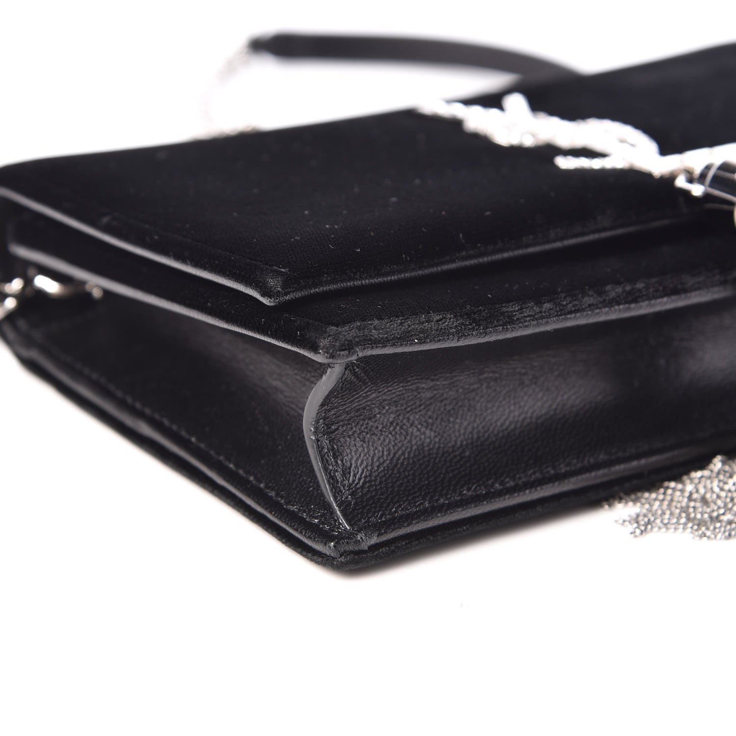 Saint Laurent Velvet Crystal Monogram Tassel Chain Wallet Black 9 of 10