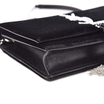 Saint Laurent Velvet Crystal Monogram Tassel Chain Wallet Black 9 of 10