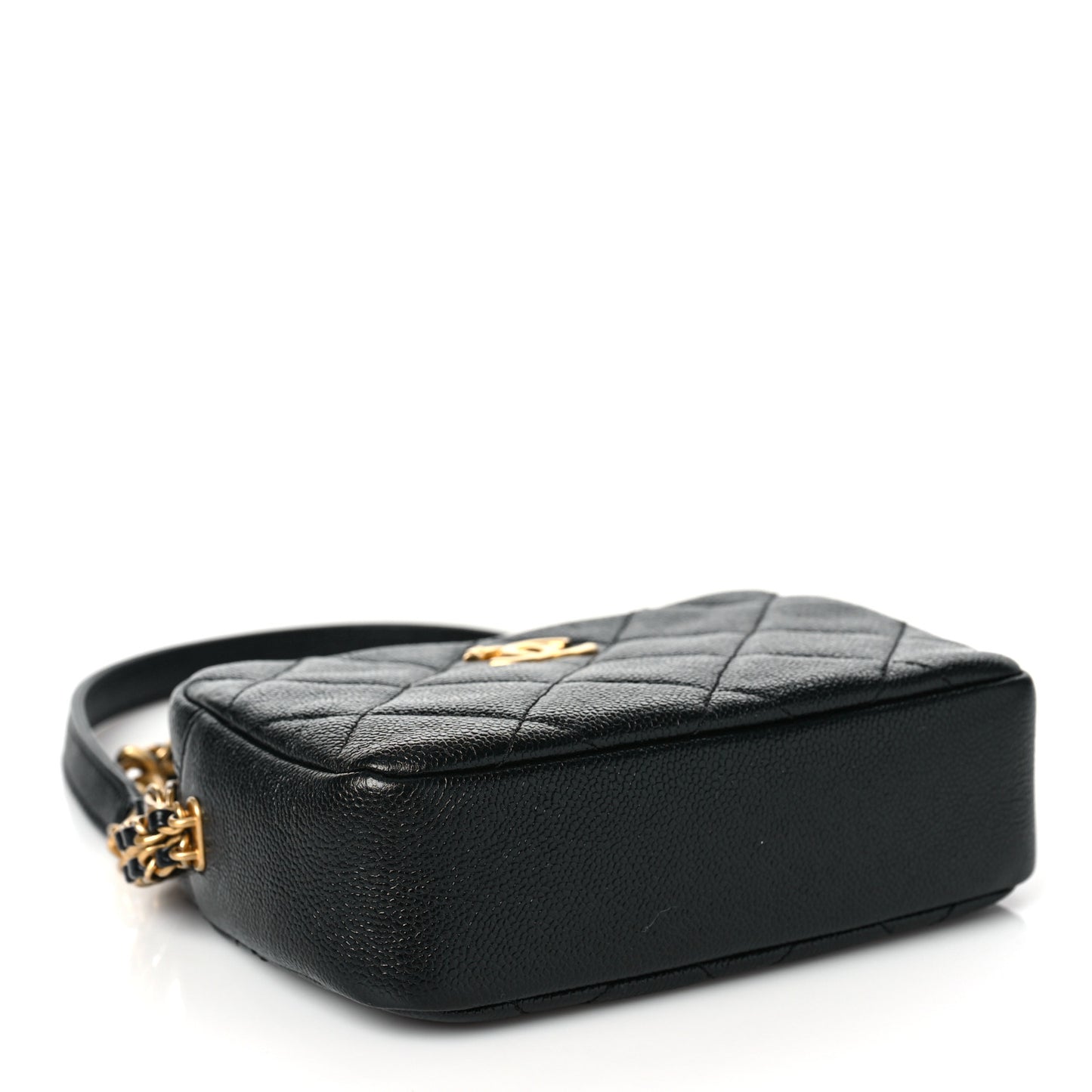 Shiny Caviar Quilted Chain Melody Camera Bag Black