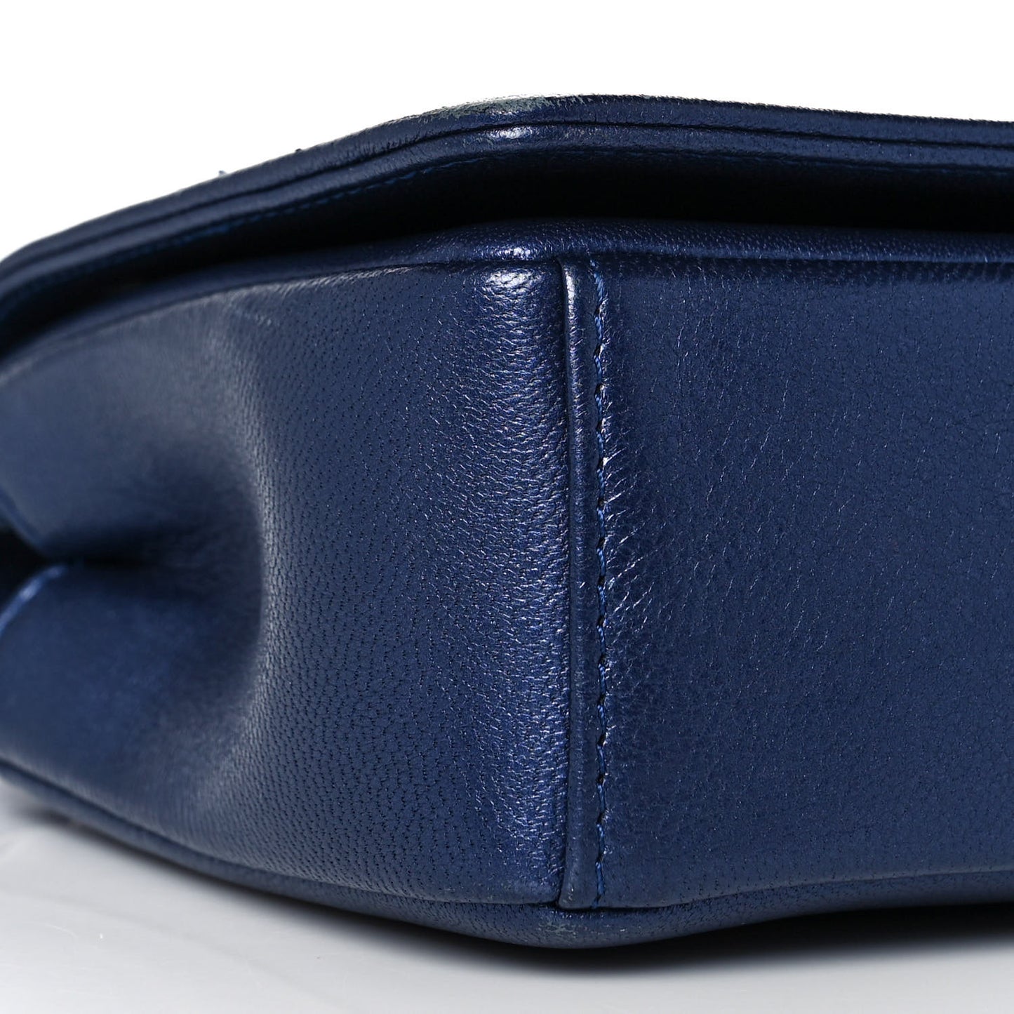 Metallic Sheepskin Chevron Quilted Medium Vintage Mademoiselle Flap Navy