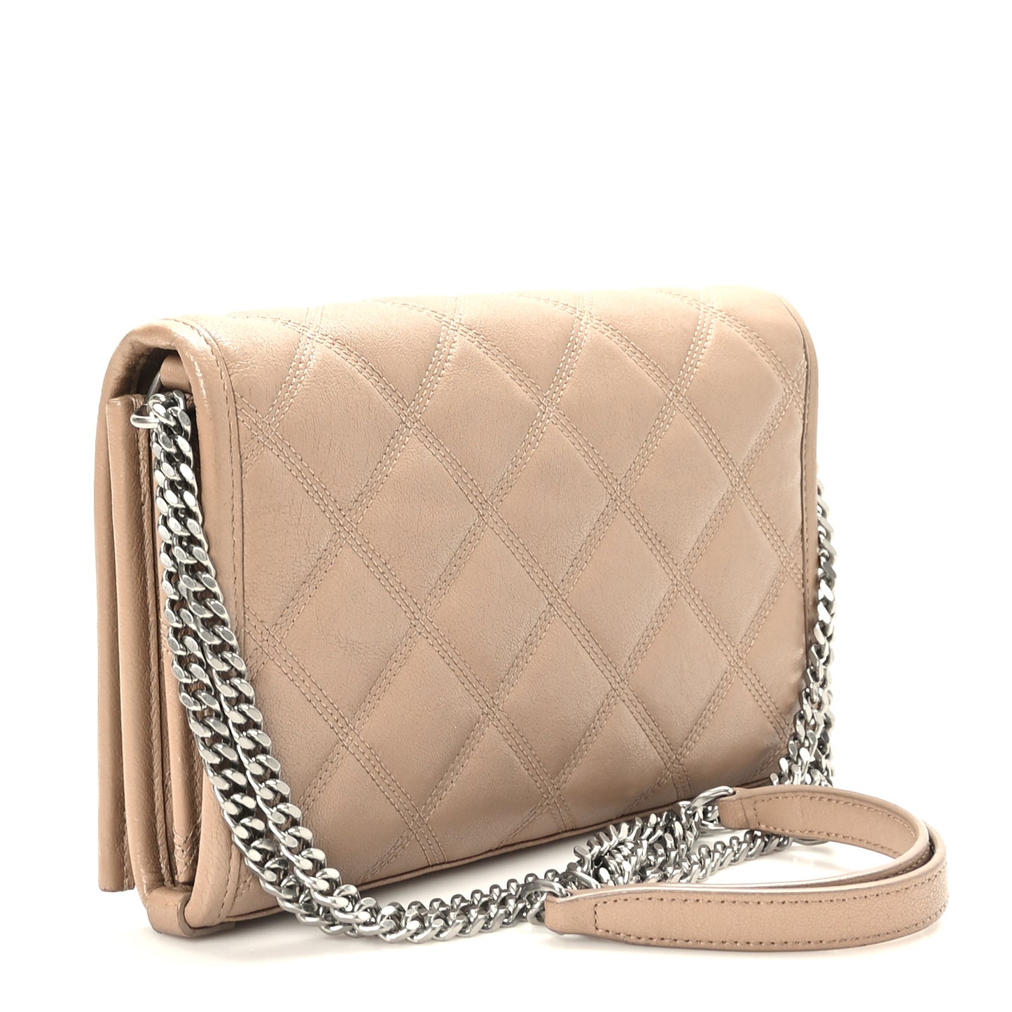 Lambskin Diamond Quilted Becky Chain Wallet Gold Sand