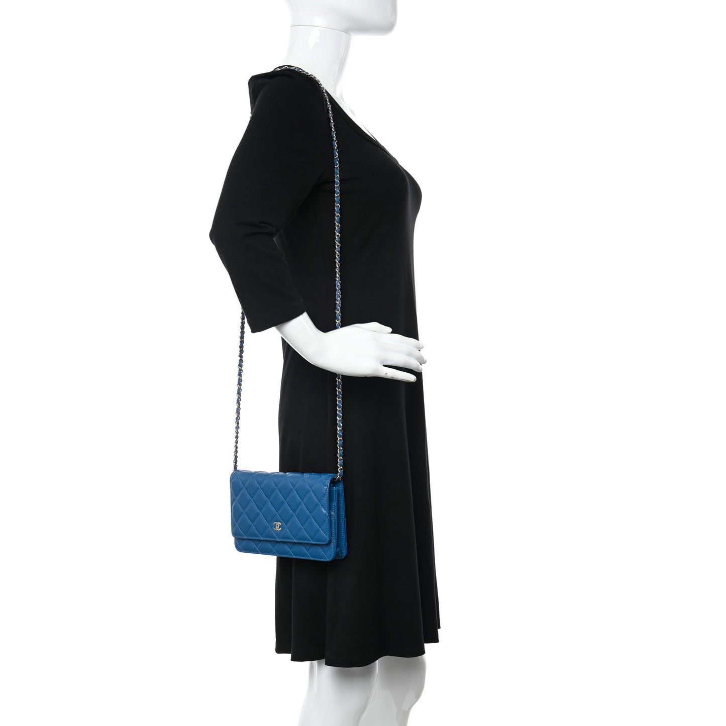 Caviar Quilted Wallet on Chain WOC Blue