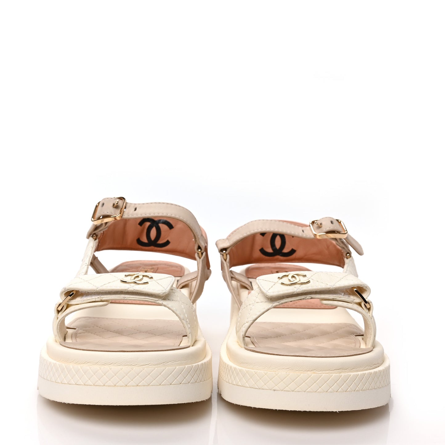 Lambskin Logo Platform Sandals 39.5 Beige Ivory White