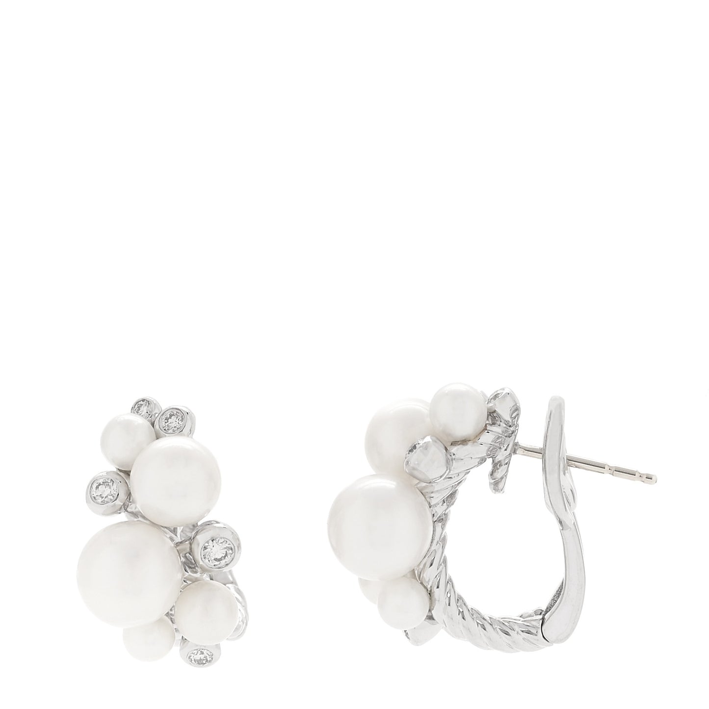 Sterling Silver Diamond Cultured Pearl Cluster Earrings
