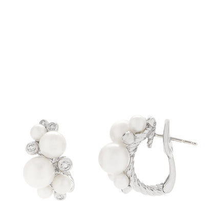 David Yurman Sterling Silver Diamond Cultured Pearl Cluster Earrings 1 of 5