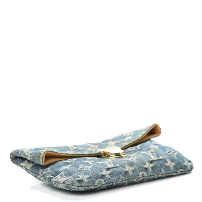 Louis Vuitton Monogram Denim Pochette Plat Clutch Blue 4 of 13