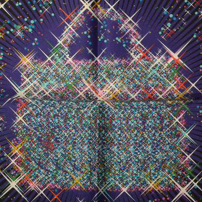 Hermes Silk Twill Magic Kelly Pocket Square Scarf Noir Violet Turquoise 1 of 7