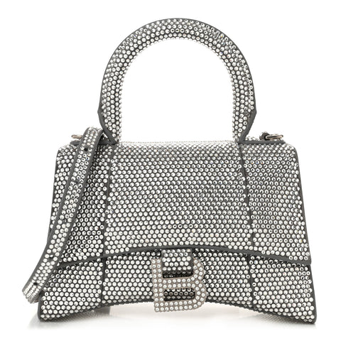 Strass Suede Hourglass Top Handle Bag XS Smoke Grey Crystal