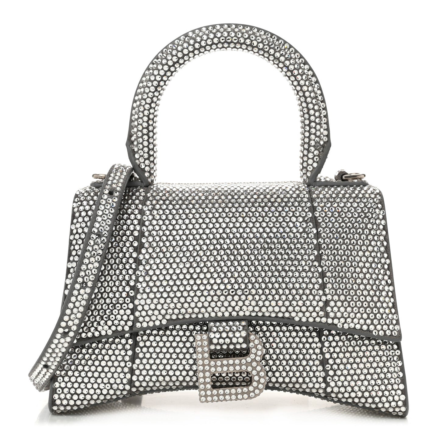 Strass Suede Hourglass Top Handle Bag XS Smoke Grey Crystal