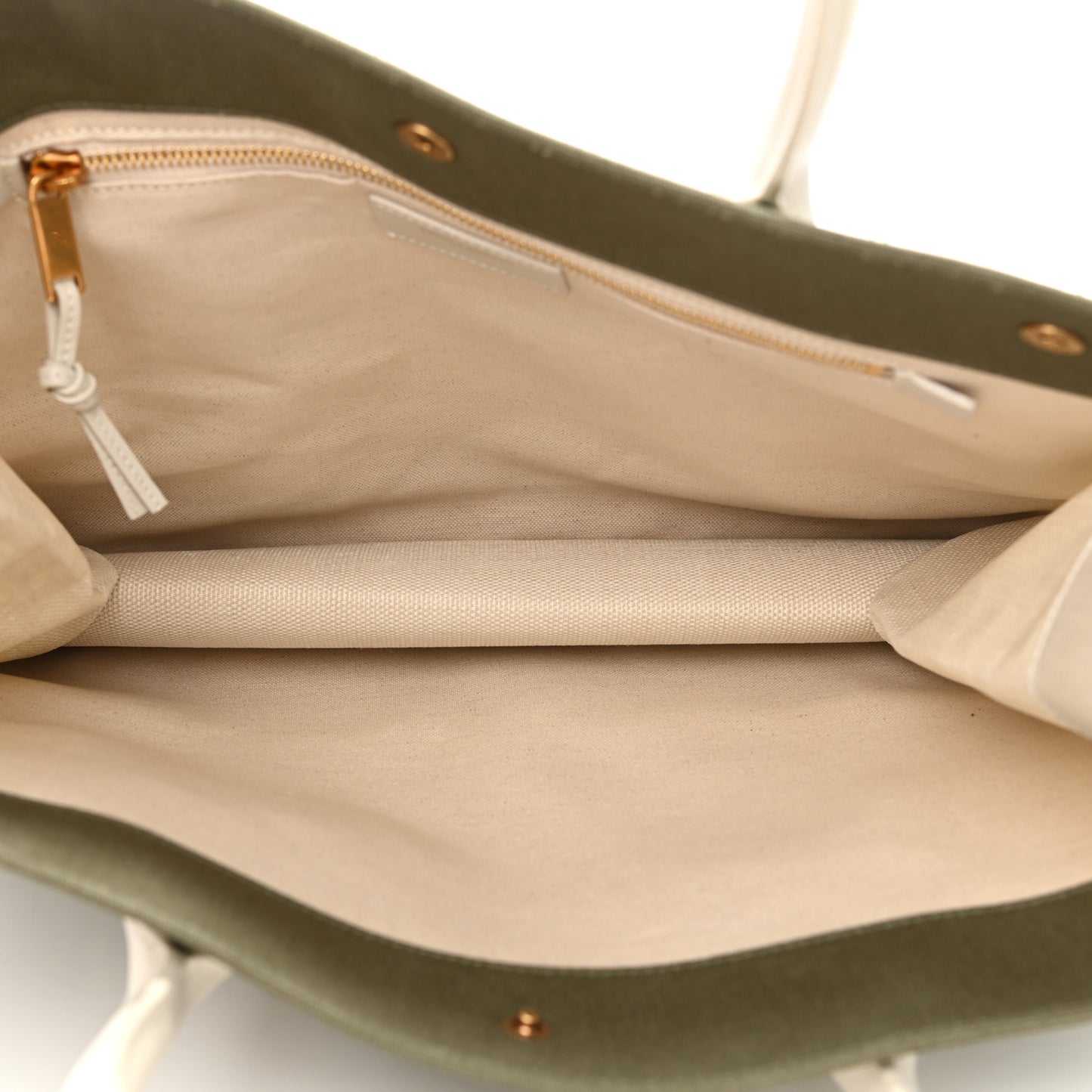 Linen Calfskin Small Rive Gauche Tote Military Green Blanc Vintage