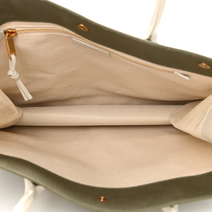 Saint Laurent Linen Calfskin Small Rive Gauche Tote Military Green Blanc Vintage 5 of 10