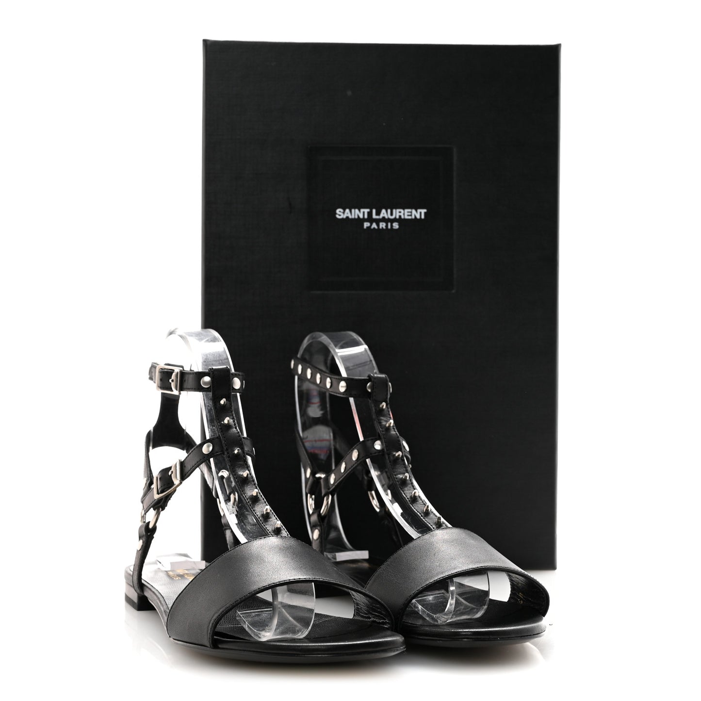 Calfskin Studded Ankle Strap Sandals 36.5 Black