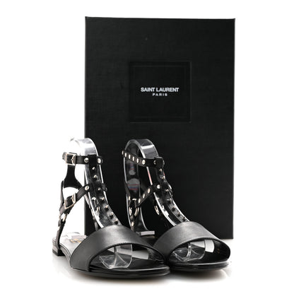 Saint Laurent Calfskin Studded Ankle Strap Sandals 36.5 Black 10 of 10