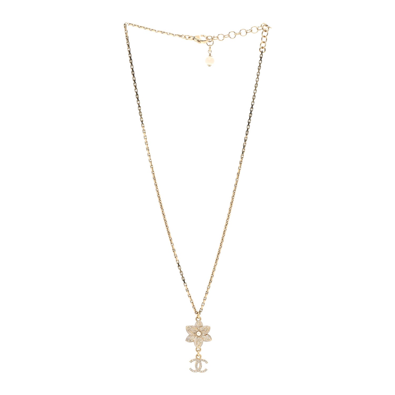 Chanel Enamel Crystal CC Camellia Flower Necklace Gold White 3 of 4