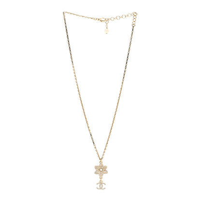 Chanel Enamel Crystal CC Camellia Flower Necklace Gold White 3 of 4