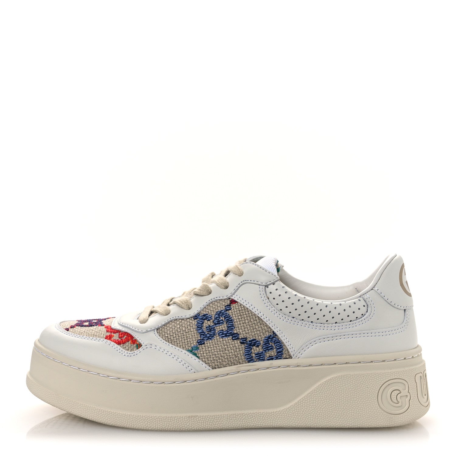 Gucci Dali Soft Calfskin GG Tennis Embossed Perforated Womens Platform 55mm Sneakers 38.5 White Multicolor 1 of 12