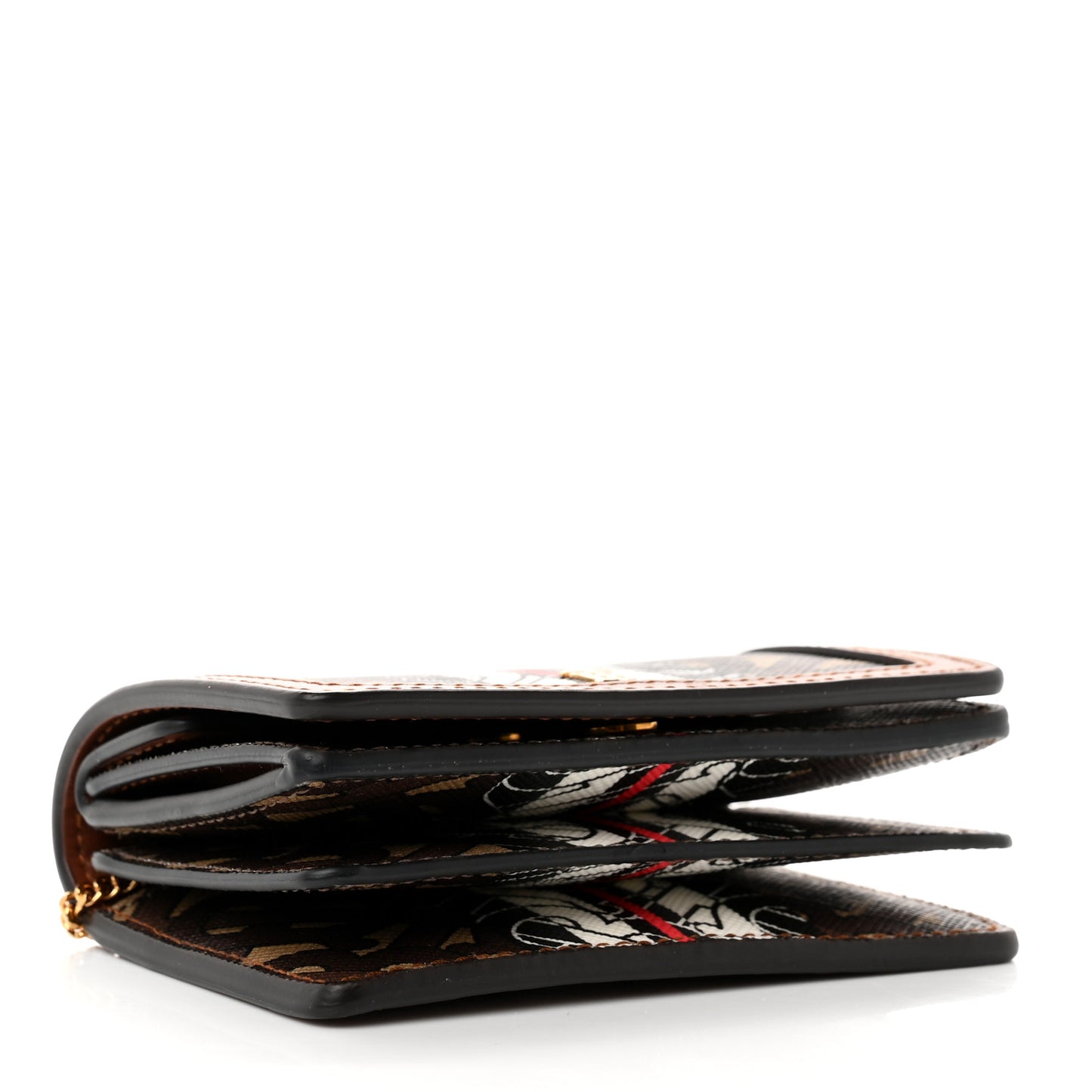 E-Canvas Monogram Stripe Jessie Chain Card Case Bridle Brown
