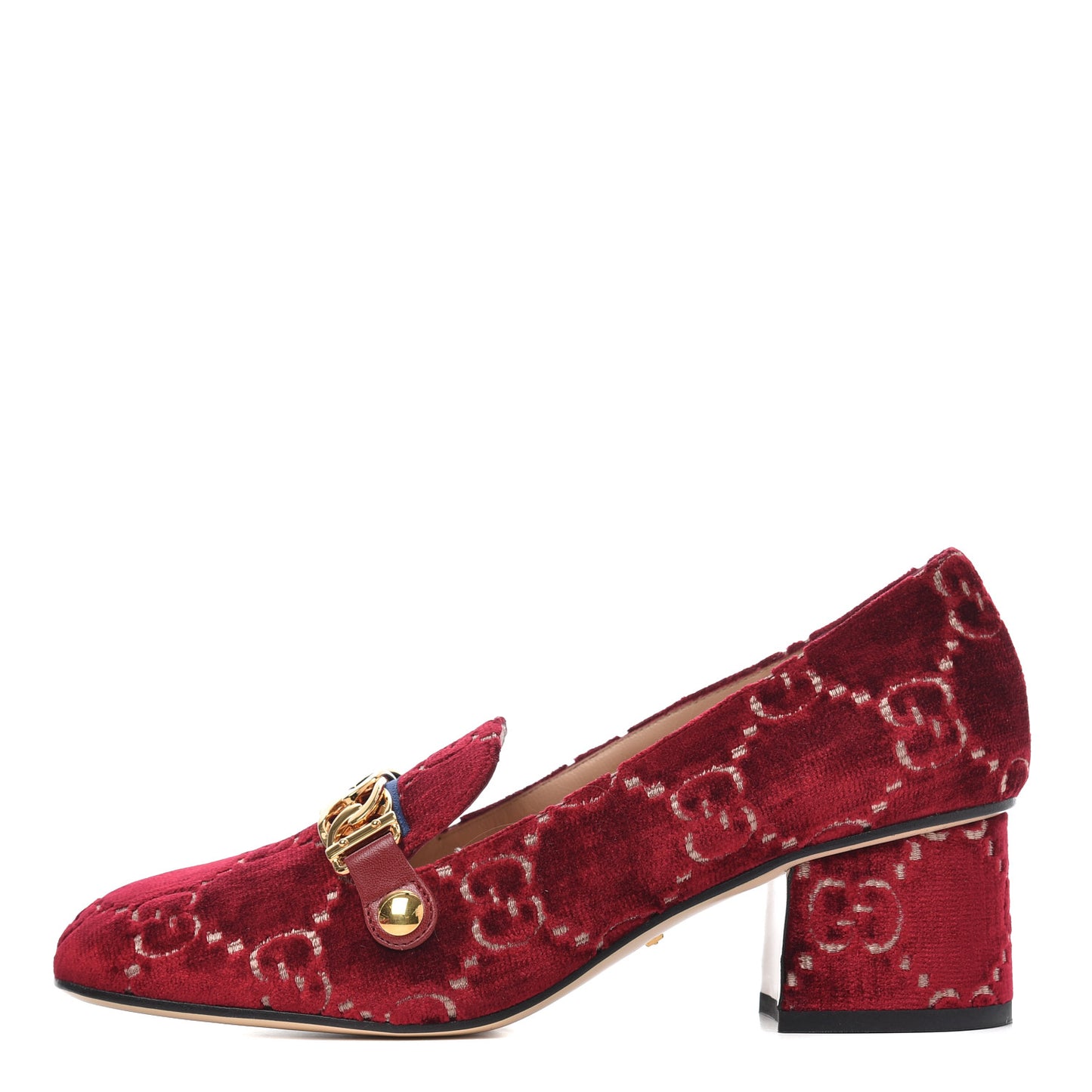 Velvet GG Monogram Sylvie Web Chain Mid Heel Loafers 38 Red Cipria