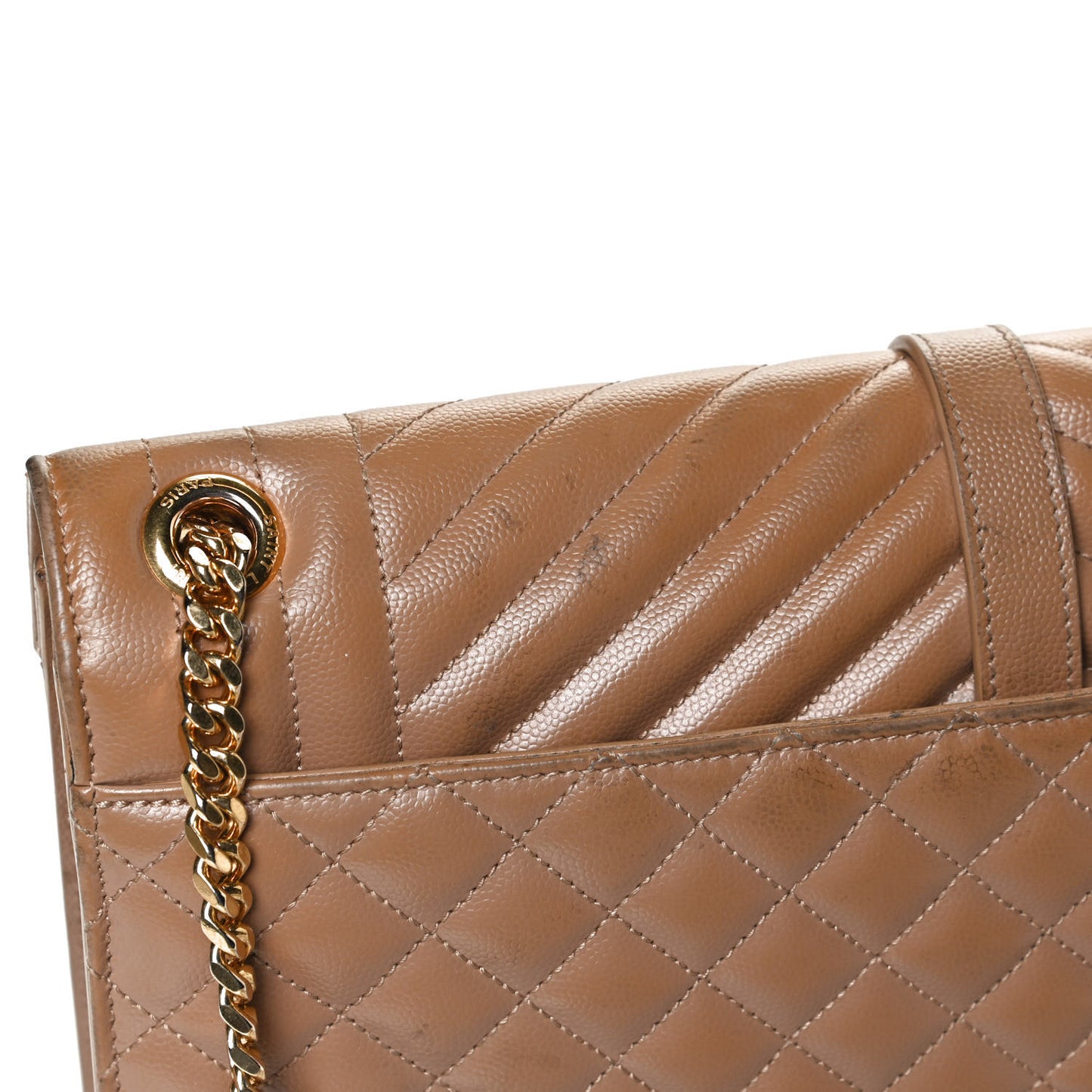 Grain De Poudre Textured Mixed Matelasse Medium Triquilt Monogram Satchel Dark Beige