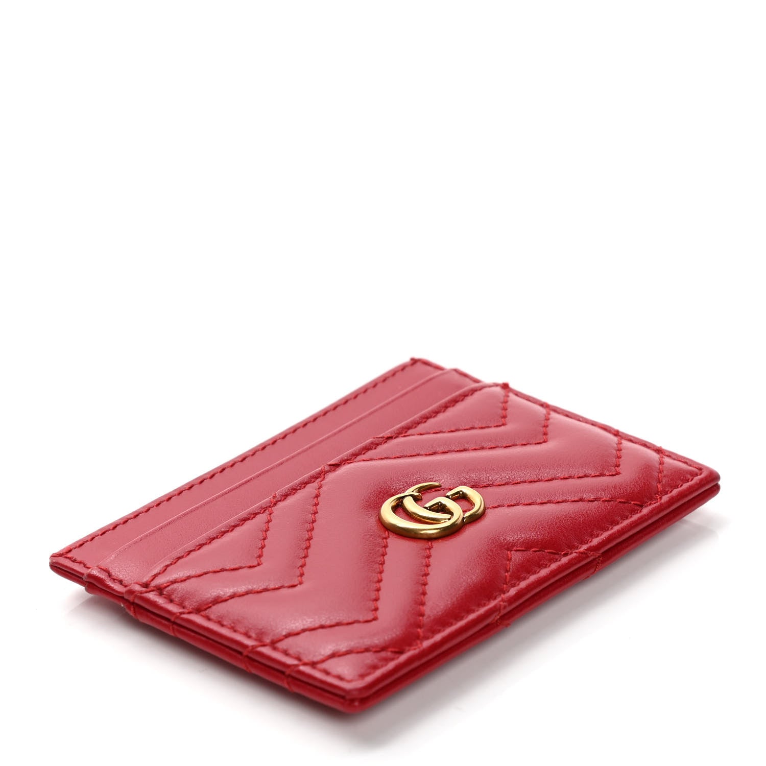 Gucci Calfskin Matelasse GG Marmont Card Holder Hibiscus Red 4 of 8
