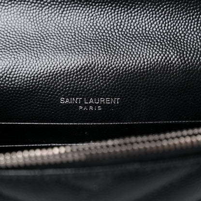 Saint Laurent Grain De Poudre Matelasse Chevron Monogram Envelope Chain Wallet Black 6 of 11