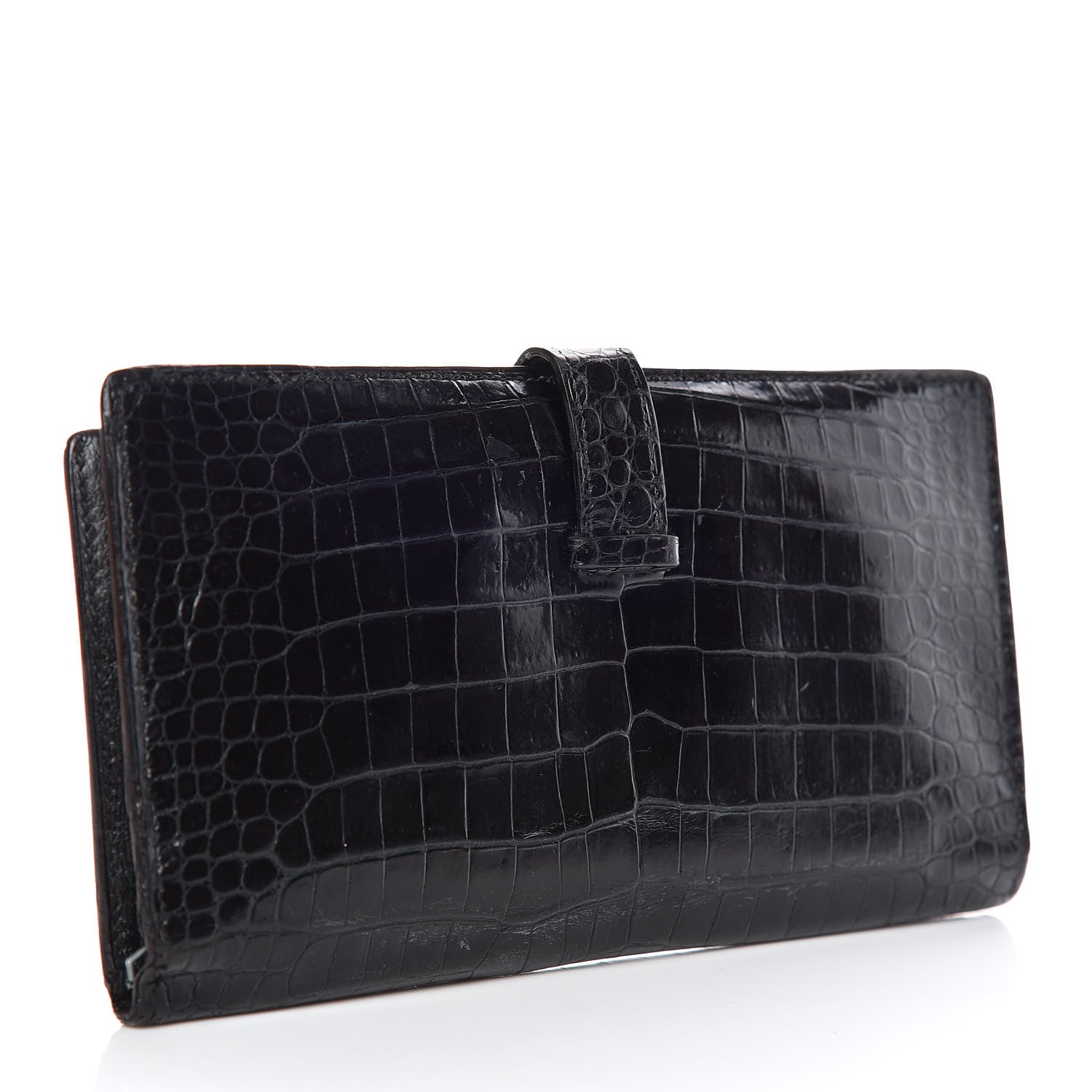Hermes Shiny Porosus Crocodile Bearn Wallet Black 3 of 9