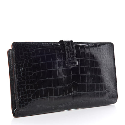Hermes Shiny Porosus Crocodile Bearn Wallet Black 3 of 9