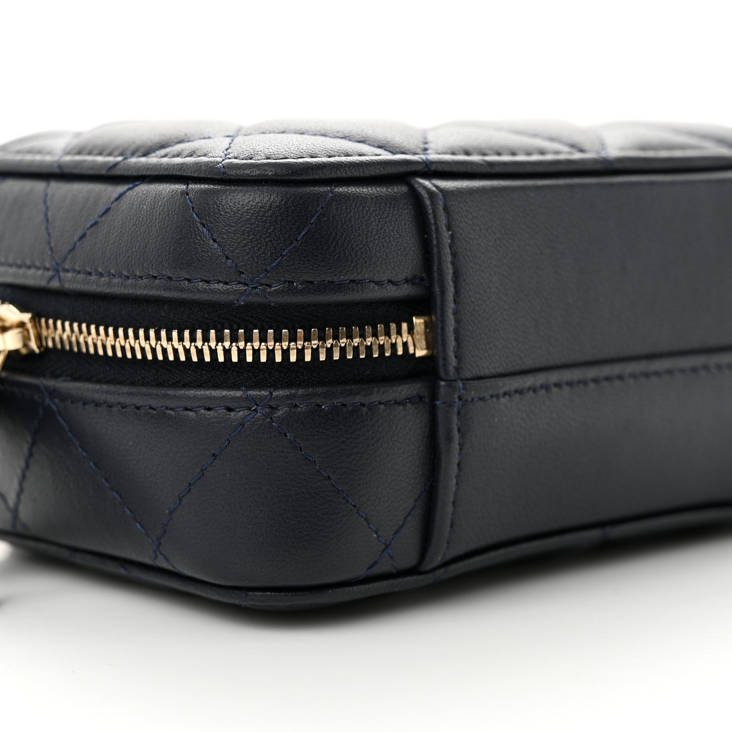 Lambskin Quilted Chain Top Handle Vanity Case Blue