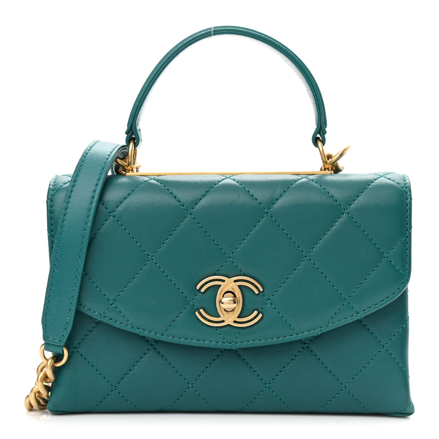 Lambskin Quilted Small Trendy Spirit Top Handle Bag Green