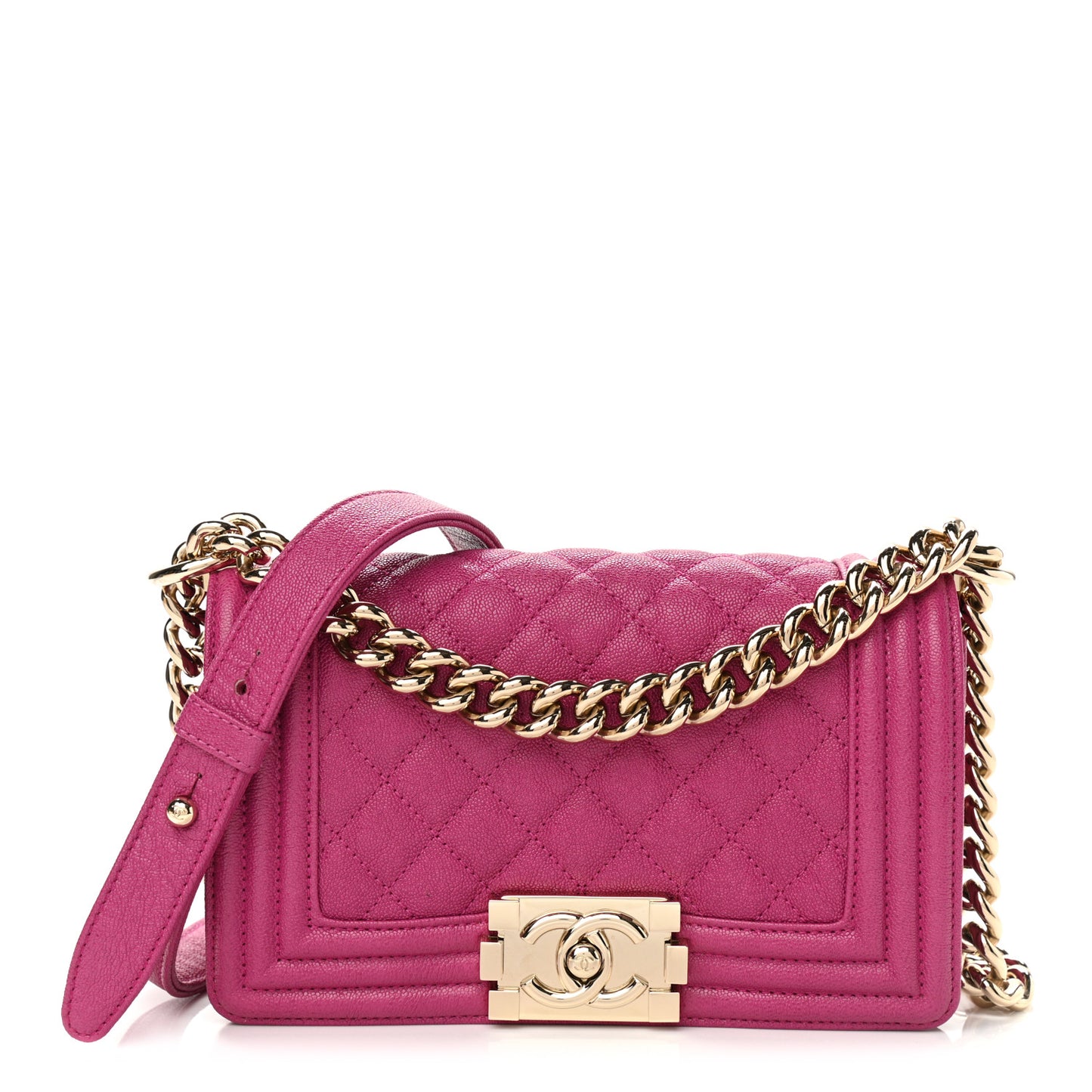 Caviar Quilted Small Boy Flap Fuchsia