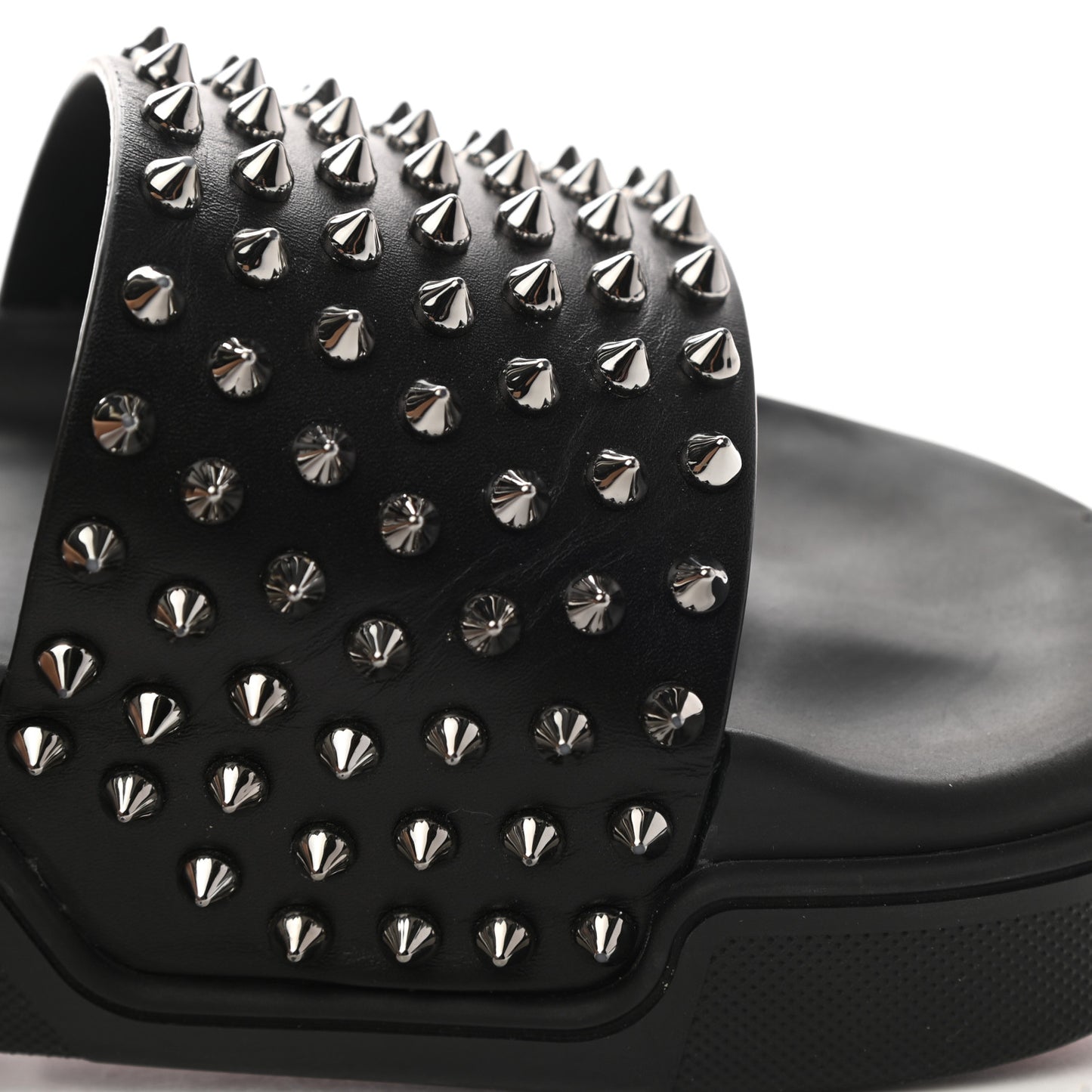 Calfskin Studded Pool Fun Platform Flat Slide Sandals 39 Black