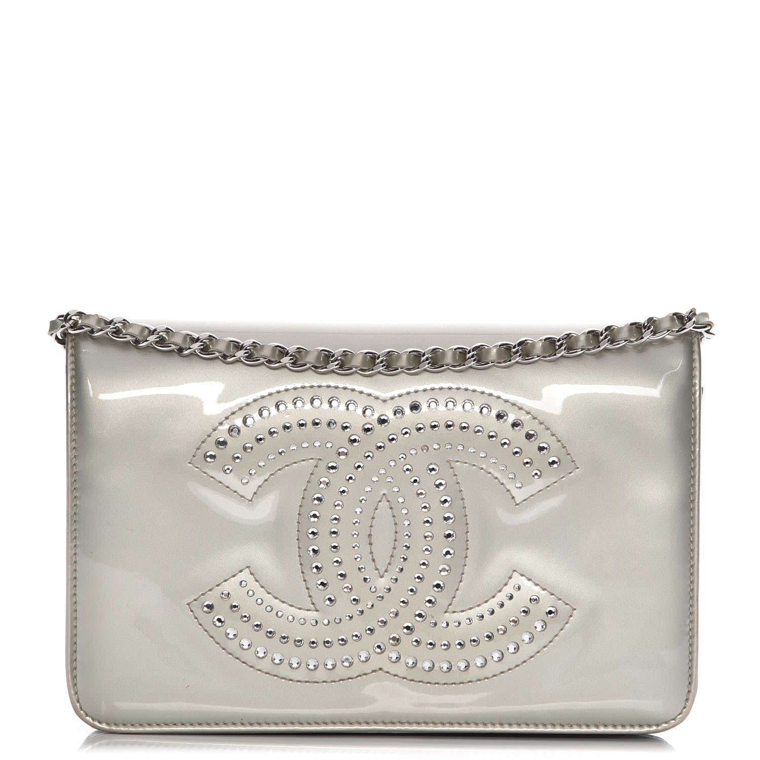 Chanel Patent Strass Wallet On Chain WOC Silver 1 of 12