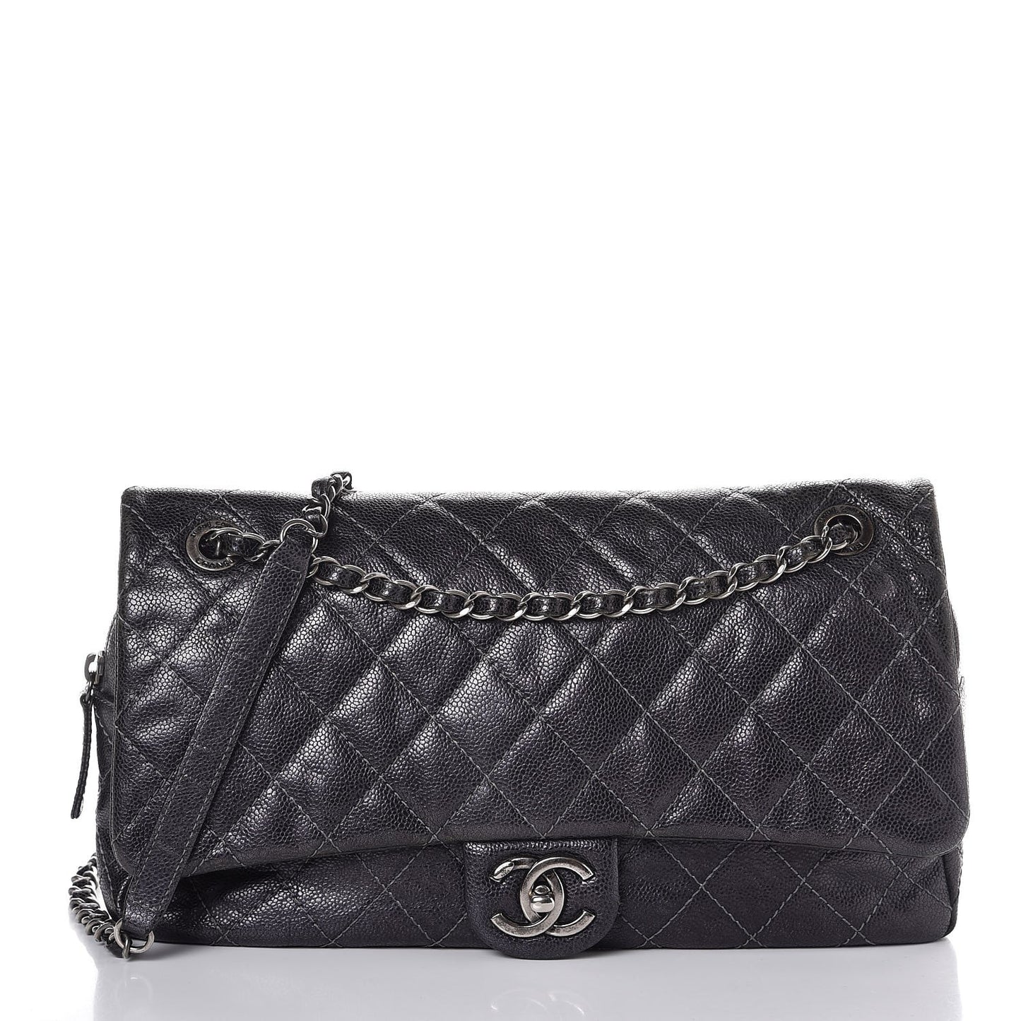 Iridescent Caviar Quilted Large Chic Flap Purple