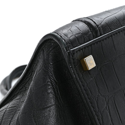 Celine Calfskin Crocodile Embossed Medium Phantom Luggage Black 7 of 10