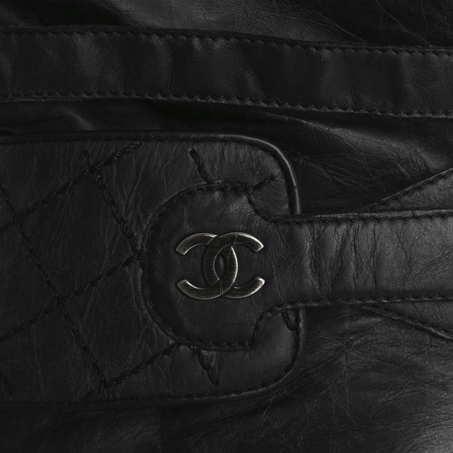 Aged Calfskin Quilted Knee High CC Boots 38.5 Black