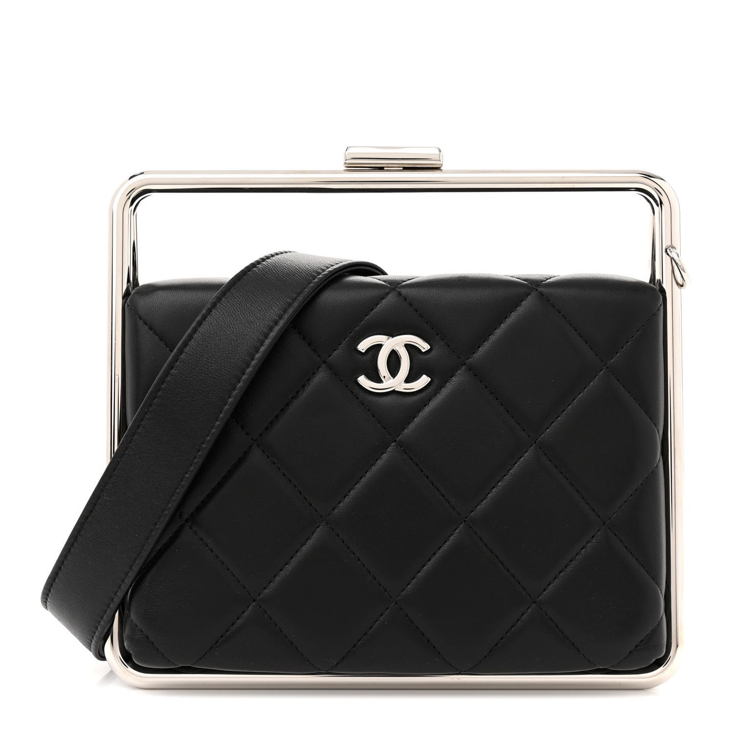 Quilted Lambskin Metal Bar Clutch Bag Black
