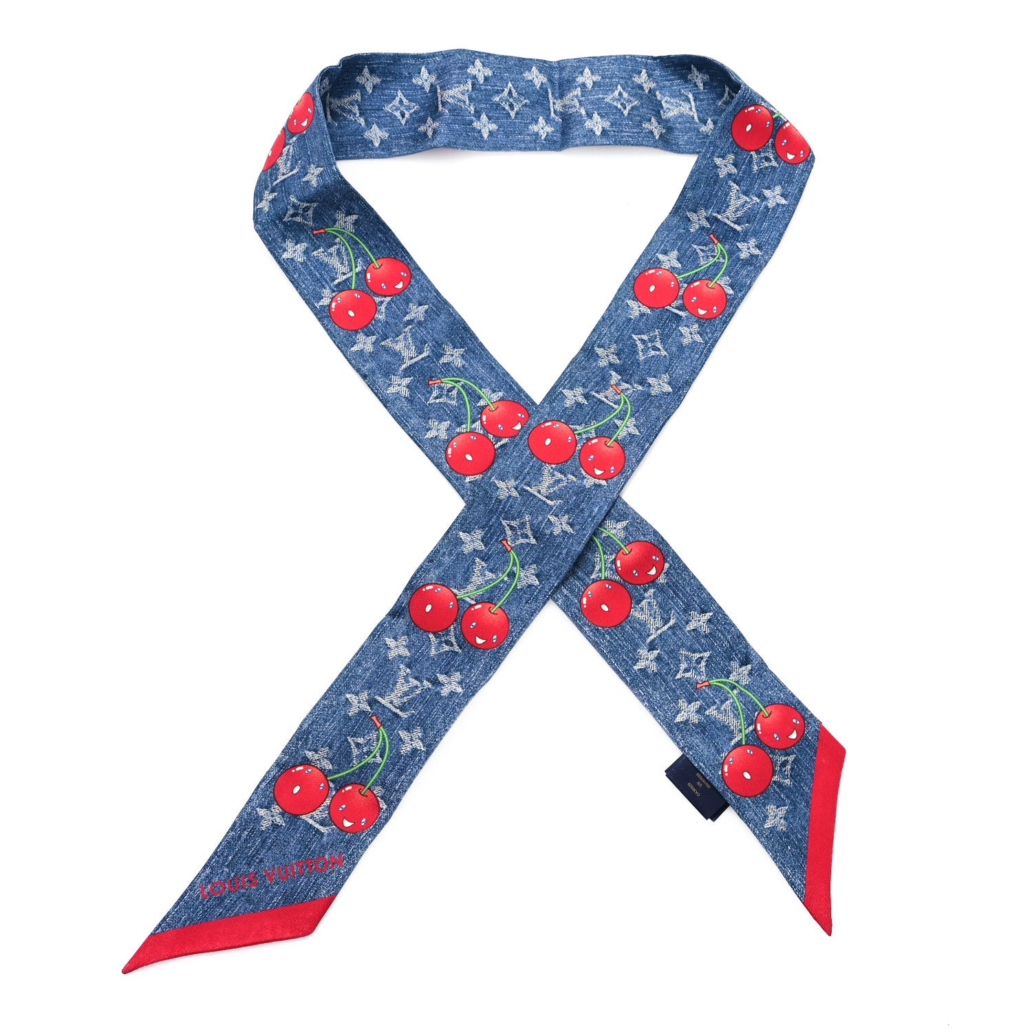 Louis Vuitton LV X TM Silk Monogram Cerises Bandeau Denim Blue 1 of 3