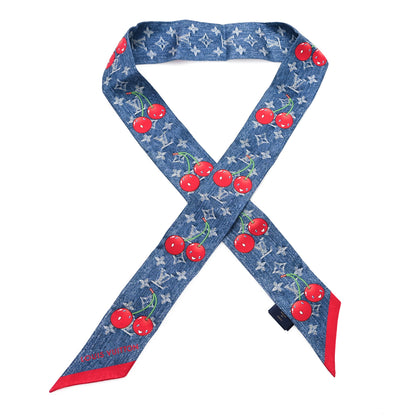Louis Vuitton LV X TM Silk Monogram Cerises Bandeau Denim Blue 1 of 3