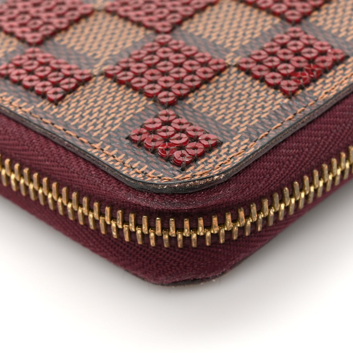 Damier Paillettes Zippy Wallet Red
