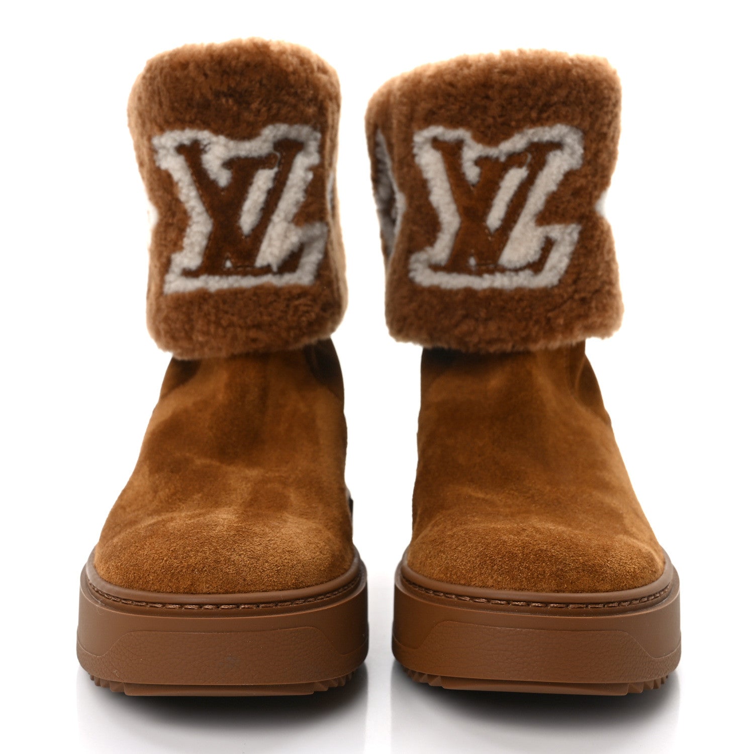 Louis Vuitton Suede Calfskin Shearling Snowdrop Flat Ankle Boot 37 Cognac 2 of 8