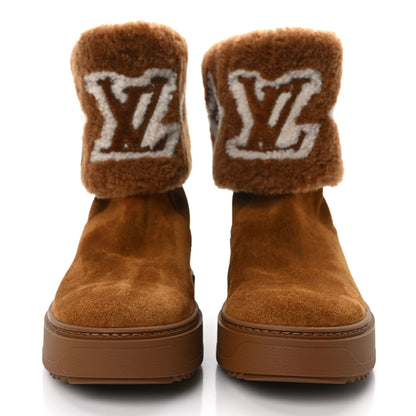 Louis Vuitton Suede Calfskin Shearling Snowdrop Flat Ankle Boot 37 Cognac 2 of 8