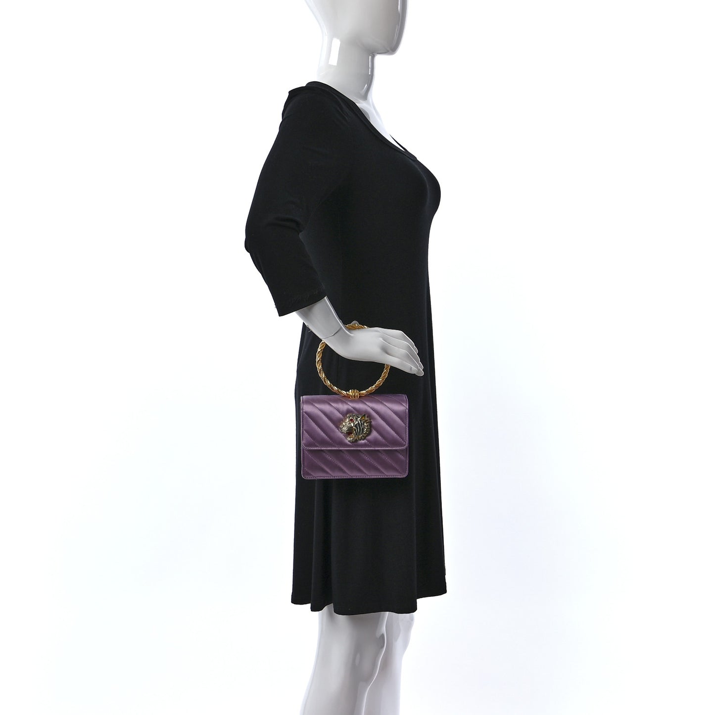 Satin Quilted Rajah Broadway Ring Top Handle Bag Purple