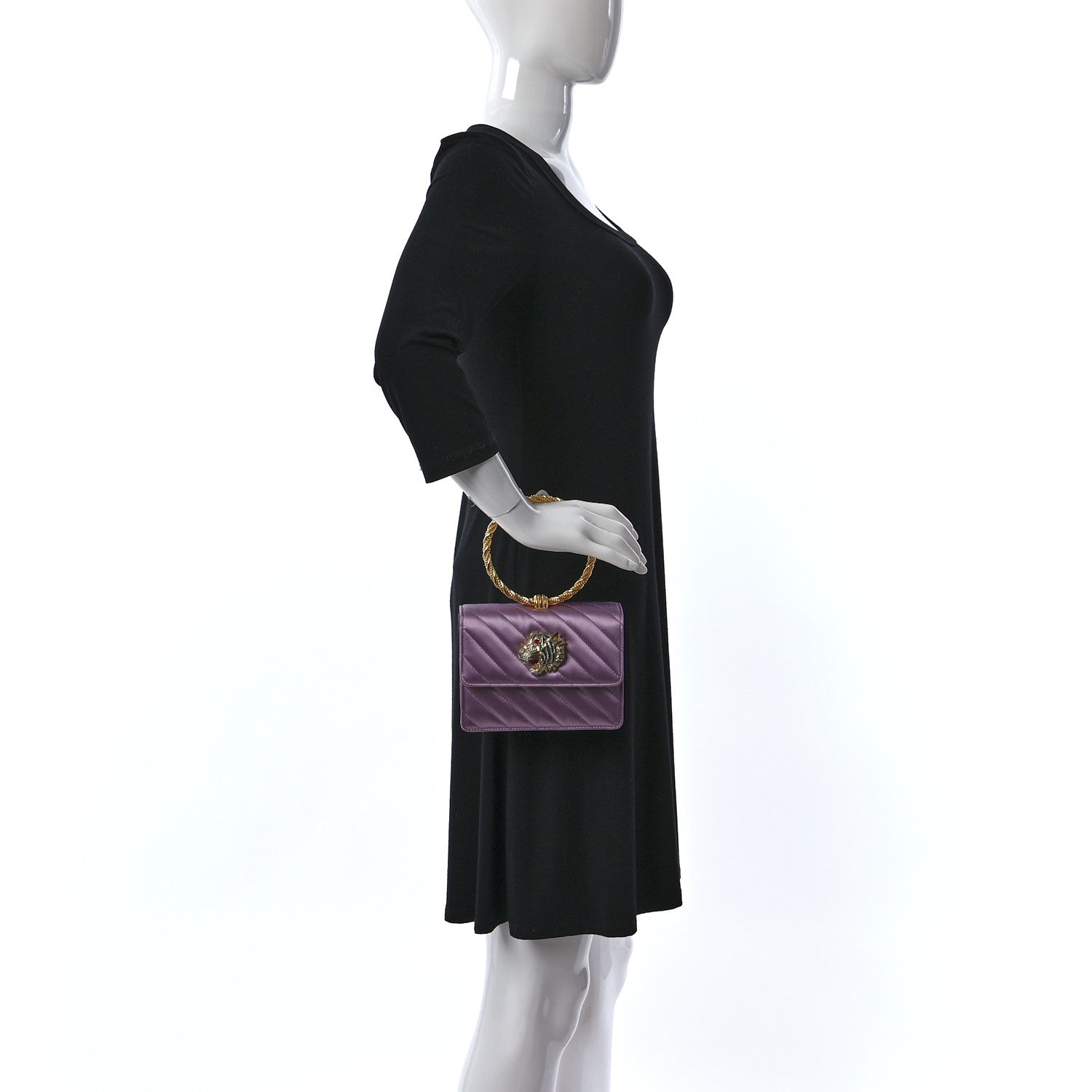 Gucci Satin Quilted Rajah Broadway Ring Top Handle Bag Purple 2 of 10