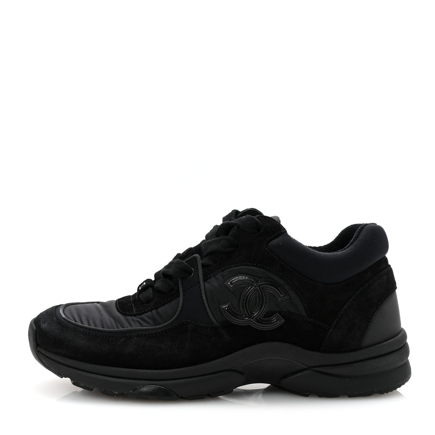 Fabric Calfskin Suede CC Sneakers 37 Black